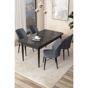 Dining Table & Chairs Set (5 Pieces) Arp - Black Marble, Fume obraz