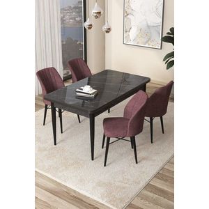 Dining Table & Chairs Set (5 Pieces) Arp - Black Marble, Dusty Rose obraz