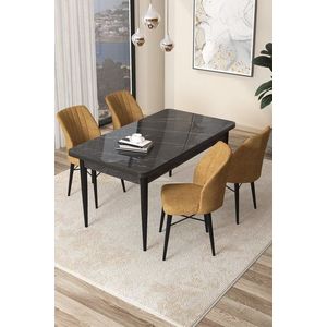Dining Table & Chairs Set (5 Pieces) Arp - Black Marble, Cappuccino obraz