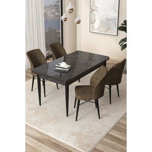 Dining Table & Chairs Set (5 Pieces) Arp - Black Marble, Brown obraz