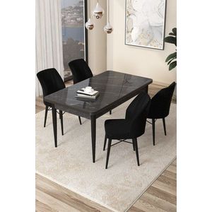 Dining Table & Chairs Set (5 Pieces) Arp - Black Marble, Black obraz