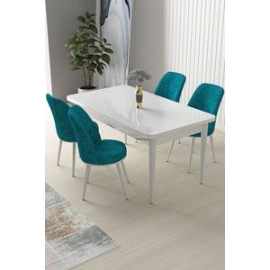 Dining Table & Chairs Set (5 Pieces) Nil - White, Turquoise obraz