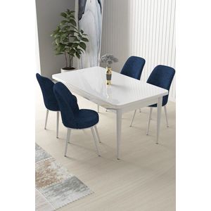 Dining Table & Chairs Set (5 Pieces) Nil - White, Navy Blue obraz