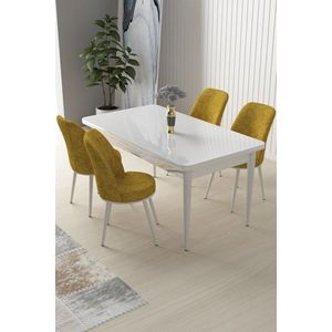 Dining Table & Chairs Set (5 Pieces) Nil - White, Mustard obraz