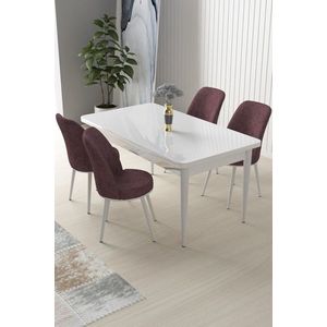 Dining Table & Chairs Set (5 Pieces) Nil - White, Dusty Rose obraz