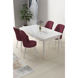 Dining Table & Chairs Set (5 Pieces) Nil - White, Burgundy obraz