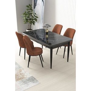 Dining Table & Chairs Set (5 Pieces) Nil - Black Marble, Tile Red obraz