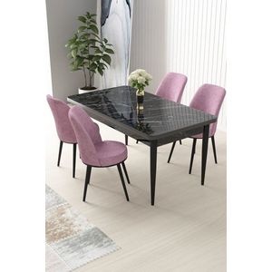 Dining Table & Chairs Set (5 Pieces) Nil - Black Marble, Pink obraz