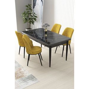 Dining Table & Chairs Set (5 Pieces) Nil - Black Marble, Mustard obraz