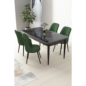 Dining Table & Chairs Set (5 Pieces) Nil - Black Marble, Khaki obraz