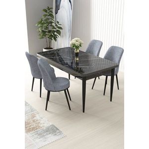 Dining Table & Chairs Set (5 Pieces) Nil - Black Marble, Grey obraz