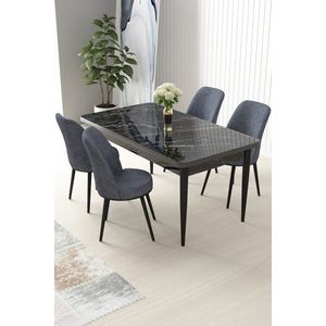 Dining Table & Chairs Set (5 Pieces) Nil - Black Marble, Fume obraz