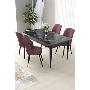 Dining Table & Chairs Set (5 Pieces) Nil - Black Marble, Dusty Rose obraz