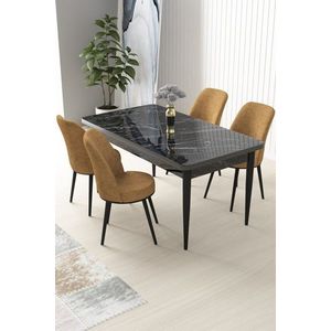 Dining Table & Chairs Set (5 Pieces) Nil - Black Marble, Cappuccino obraz