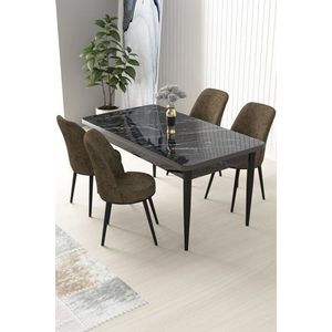 Dining Table & Chairs Set (5 Pieces) Nil - Black Marble, Brown obraz