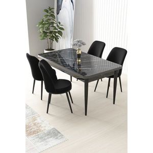 Dining Table & Chairs Set (5 Pieces) Nil - Black Marble, Black obraz