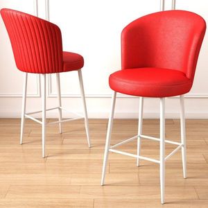 Bar Stool Set (4 Pieces) Uras - Red, White obraz