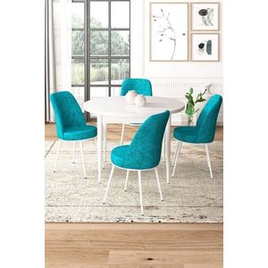 Dining Table & Chairs Set (5 Pieces) Tor - White, Turquoise obraz