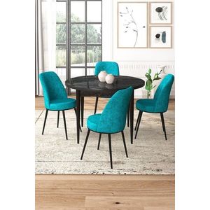 Dining Table & Chairs Set (5 Pieces) Tor - Black Marble, Turquoise obraz