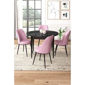 Dining Table & Chairs Set (5 Pieces) Tor - Black Marble, Pink obraz