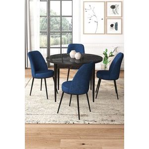 Dining Table & Chairs Set (5 Pieces) Tor - Black Marble, Navy Blue obraz