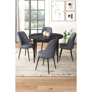 Dining Table & Chairs Set (5 Pieces) Tor - Black Marble, Fume obraz