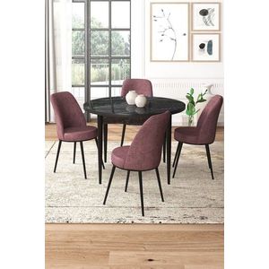 Dining Table & Chairs Set (5 Pieces) Tor - Black Marble, Dusty Rose obraz