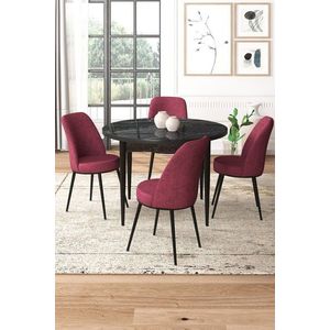 Dining Table & Chairs Set (5 Pieces) Tor - Black Marble, Burgundy obraz