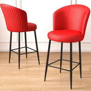 Bar Stool Set (2 Pieces) Uras - Red, Black obraz