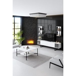 Living Room Furniture Set Chrome Line Set - White, Black obraz