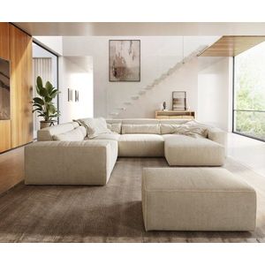 Pohovka ve tvaru "U" Sirpio 300x200 cm bouclé krémovo-bílá obraz