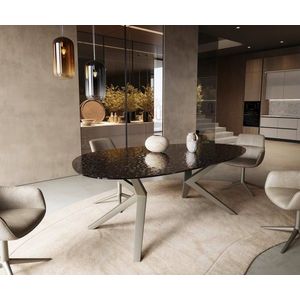 Jídelní stůl Edge oválný 220x120 reliéfní sklo kouřově černá 3D obraz