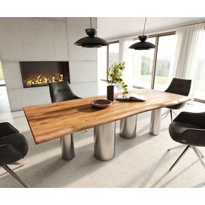 Jídelní stůl Edge 240x100 akácie přírodní pilier nerezová ocel obraz