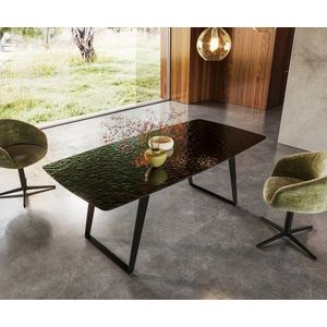 Jídelní stůl Edge Boot 200x100 sklo s reliéfem kouřově černé 3D obraz