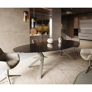 Jídelní stůl Edge oválný 280x130 sklo reliéf kouřově černá 3D obraz