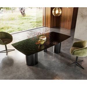 Jídelní stůl Edge Boot 200x100 sklo s reliéfem kouřově černá 3D obraz