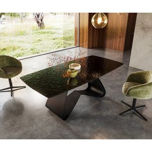 Jídelní stůl Edge Boot 200x100 sklo s reliéfem kouřově černá 3D obraz