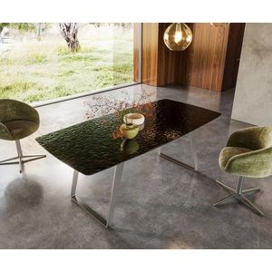 Jídelní stůl Edge Boot 200x100 sklo s reliéfem kouřově černé 3D obraz