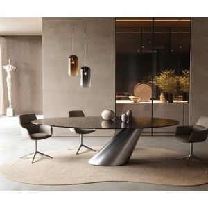 Jídelní stůl Edge oválný 280x130 sklo s reliéfem kouřově černé obraz