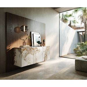 Komoda Cuor 150 cm keramika Minas Melange bílá béžová 3 dvířka obraz