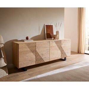 Komoda Tereos 200 cm dub přírodní 3D efekt 4 dvířka podnož kov obraz