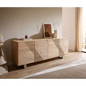 Komoda Tereos 200 cm dub přírodní 3D efekt 4 dvířka podnož obraz