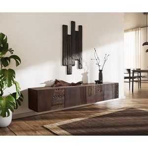 TV stolek Imara 200 cm mango hnědá 4 dvířka závěsný obraz
