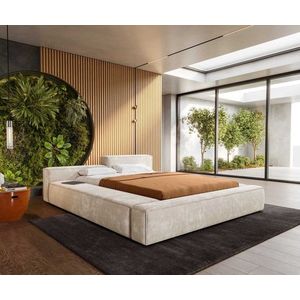 Čalouněná postel Kalinea 140x200 cm plyšový manšestr béžová obraz