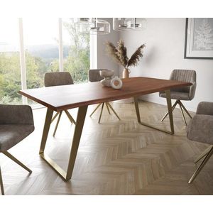 Jídelní stůl Edge 200x100 akácie hnědá nerezová ocel zlatá obraz