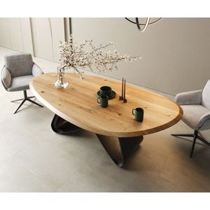 Jídelní stůl Edge oval 220x120x2, 5 přírodní dub podnož ve tvaru obraz