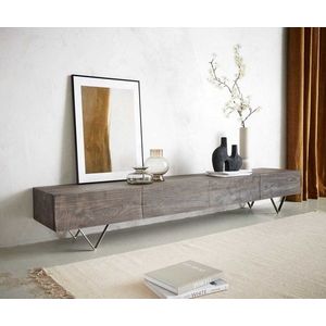 TV stolek Wyatt 220 cm akácie platina 4 zásuvky podnož ve tvaru obraz