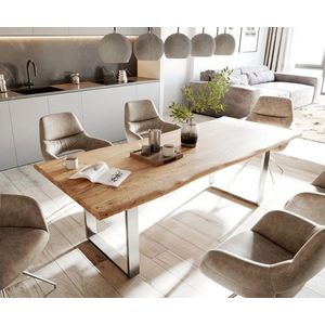 Jídelní stůl Edge 240x100cm akácie přírodní nerezová ocel úzká obraz