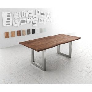 Jídelní stůl Edge 200x100 akácie hnědá nerezová ocel široká obraz