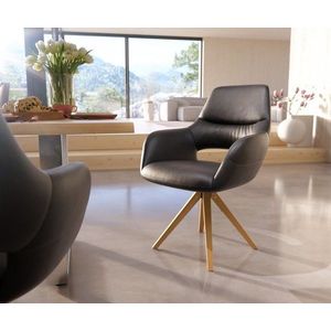 Jídelní židle Yago-Flex dřevěná podnož hranatá pravá kůže černá obraz